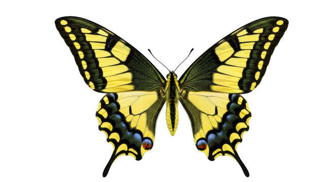 Isolated Eastern Tiger Swallowtail butterfly, Papilio glaucus, open wings, close-up view