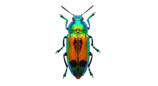 Isolated Jewel Beetle, Chrysochroa fulgidissima, shiny insect with beautiful iridescent colors