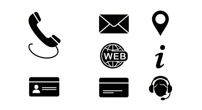 Contact information icons set including phone, email, web and various contact methods for customer support and business communication purposes online.