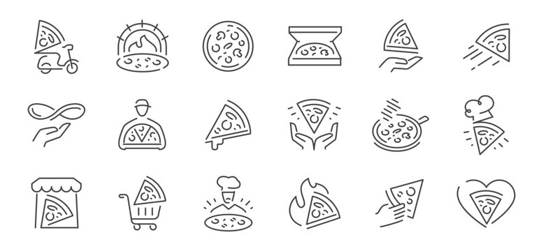Pizza delivery line icons set. Fast food vector outline collection of vector symbols