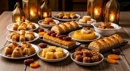 Traditional Middle Eastern Sweets and Dates for Ramadan Iftar