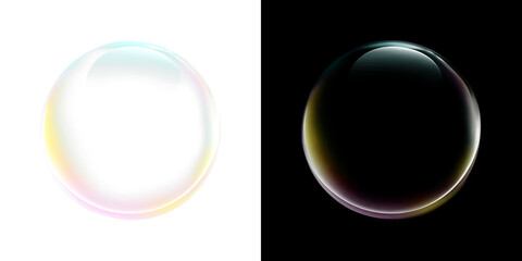 Transparent glossy bubble element PNG isolated on transparent background with soft iridescent glow