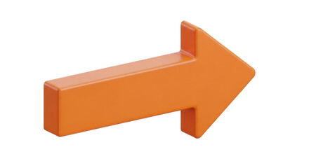 Isolated orange directional arrow, geometric shape pointing to the right, in 3D rendering