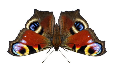 Isolated Peacock butterfly, colorful wing patterns, natural insect beauty, close up wingspan © Elowen