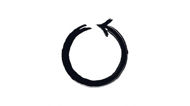 Circular arrow loop in counterclockwise bold thick stroke animation. Ongoing process. Round repetition. Expressive grunge marker highlight pointer 4K video motion. Animated ink rough direction