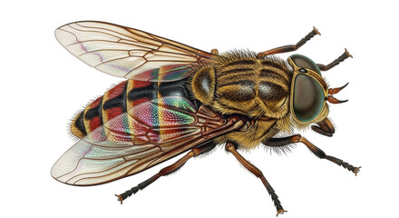 Isolated Illustration of a Large Tabanus Fly with Striped Abdomen and Clear Wings on Display