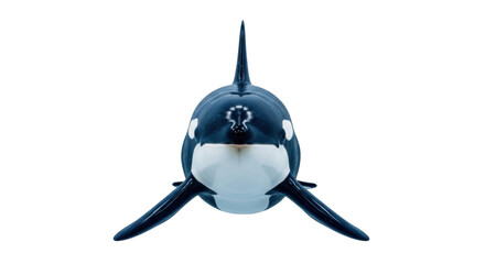 Isolated orca looking head-on, swimming marine mammal, black and white predator, ocean creature © Elowen