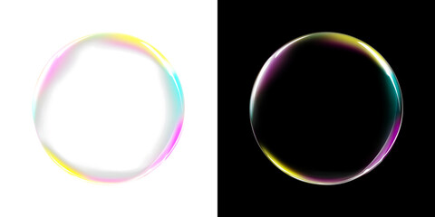 Glossy soap bubble overlay PNG isolated on transparent background with vibrant reflections