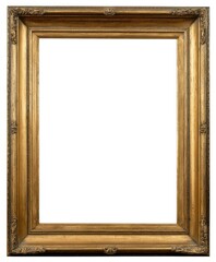 Ornate, gilded rectangular picture frame, empty white interior. Detailed carvings and borders