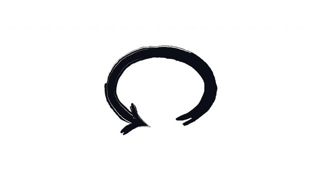 Oval arrow loop bold thick stroke animation. Counterclockwise circular continuous shape. Undo return sign. Expressive grunge marker highlight pointer 4K video motion. Animated ink rough direction