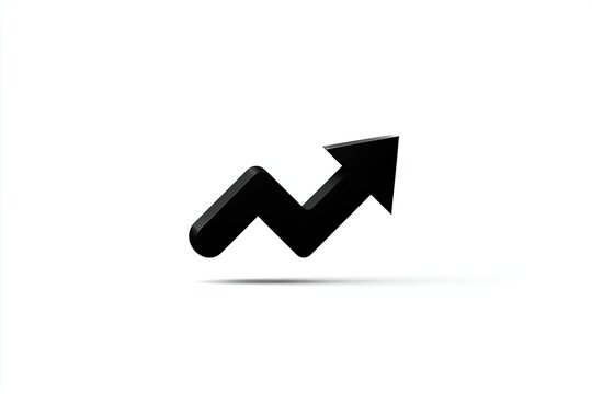 3D black upward arrow with zig-zag movement and shadow on a white background