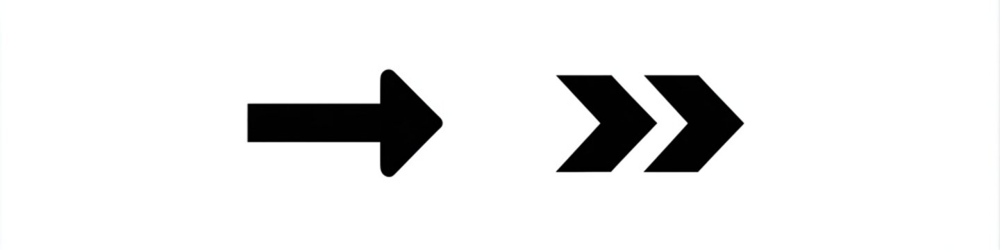 Two arrows are positioned horizontally, one a single arrow, followed by a double chevron