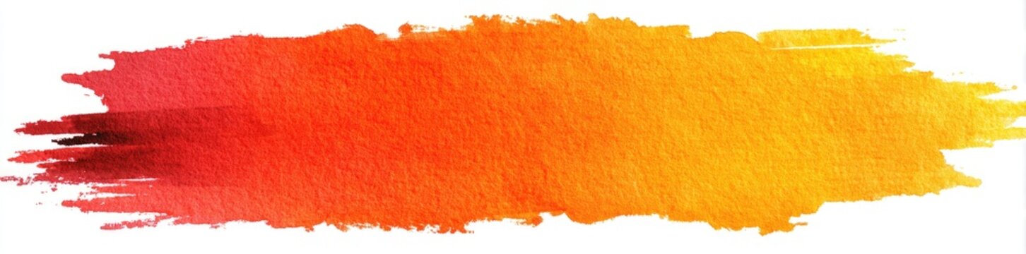 Watercolor brush stroke in shades of red, orange, and yellow, with a rough, textured effect