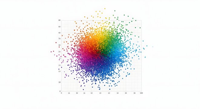 Vibrant rainbow colored data visualization graph with colorful dots