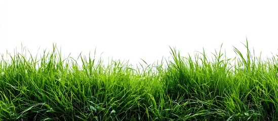 Lush green grass against a white backdrop, blades illuminated