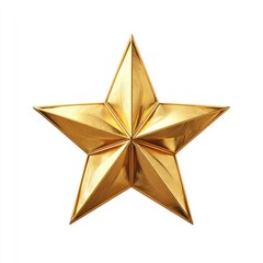 Obraz premium Isolated, glossy, golden five-pointed star on a stark white background