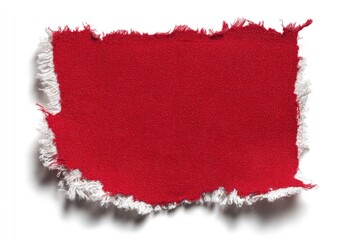 A torn piece of crimson paper with a white, fringed edge and subtle shadow