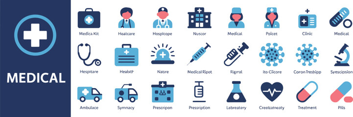 Obraz premium medical minimal solid icons pack for healthcare professionals, top-rated symbols for patient care, treatment, prescriptions, telemedicine, clinic maps and medical admin use.