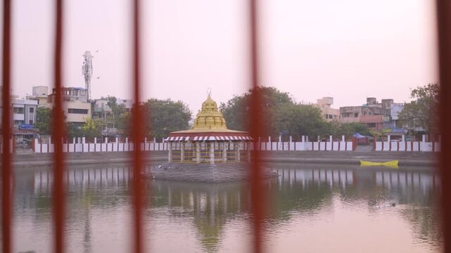 Hindu Temple Mandapam at Temple Tank in Chennai