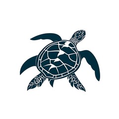 Fototapeta premium Dark blue sea turtle with white detailed shell and fins