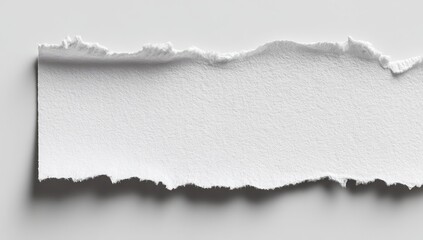 Close-up of a torn strip of white paper, casting a subtle shadow on a neutral surface