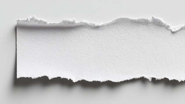 Close-up of a torn strip of white paper, casting a subtle shadow on a neutral surface