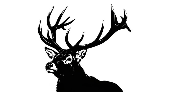 Black Silhouette of Deer Head.
