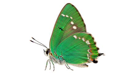 Isolated, colorful green hairstreak butterfly against seamless studio backdrop, vivid wildlife © Cedric