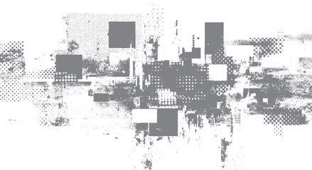Obraz premium Abstract grey geometric shapes and halftone dots texture overlay on white background