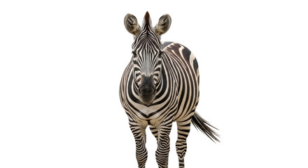 Naklejka premium Isolated Zebra with Upright Stance and Striking Pattern, Front View of the Animal