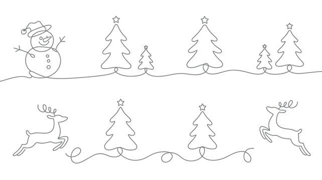 A simple black and white illustration of a snowy winter scene.