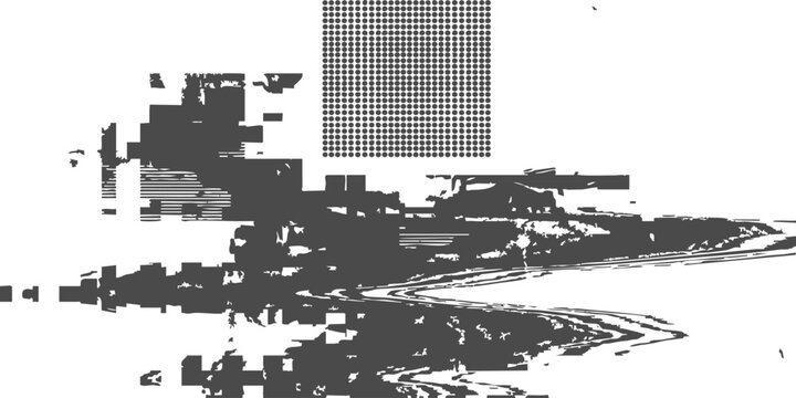 Abstract black and white glitch texture background with pixelated distortion and grid elements vector illustration for modern digital design