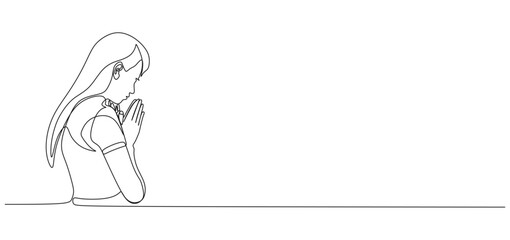 Continuous line vector design of a woman praying on Vesak Day