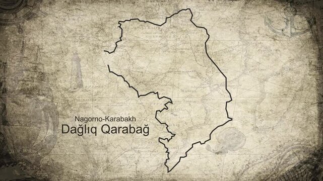 Nagorno-Karabakh Azerbaijan map drawn on a cartography background sheet of paper
