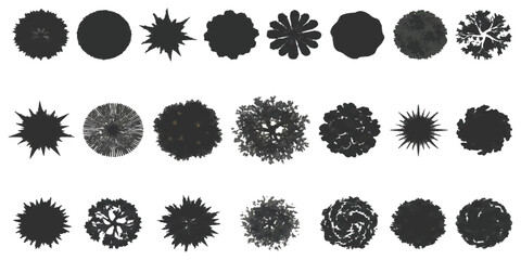 Set of black tree top view silhouettes for landscape architecture site plan and garden design vector illustration graphic © ZenVectors
