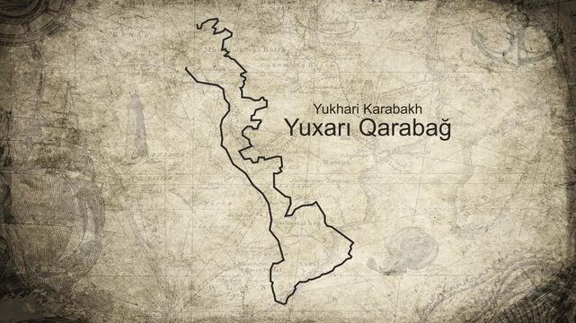 Upper Karabakh Azerbaijan map drawn on a cartography background sheet of paper