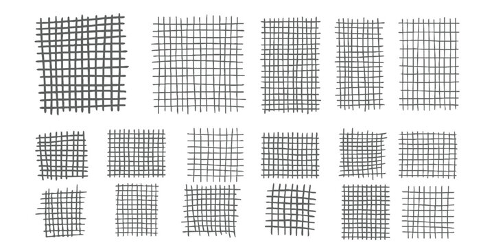 Set of hand drawn crosshatch grid textures with grunge artistic style for creative background and pattern design vector illustration
