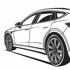 Fototapeta premium Modern Electric Car Line Art Black and White Stylized Vector