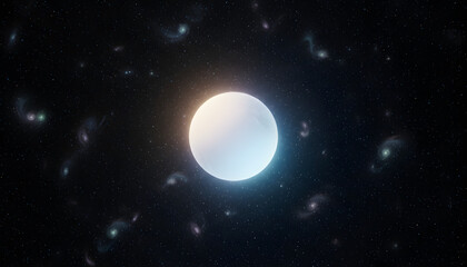 Obraz premium Bright Celestial Orb Amidst Swirling Galaxies, Deep Space Wonder