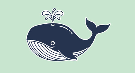Obraz premium Blue whale illustration spouting water from its blowhole represents marine life and ocean conservation on a soft green background.