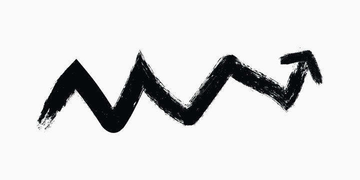 A black arrow pointing upwards on a white background with zigzag line