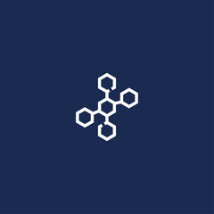 Obraz premium White outline hexagonal molecular structure icon on a dark blue background