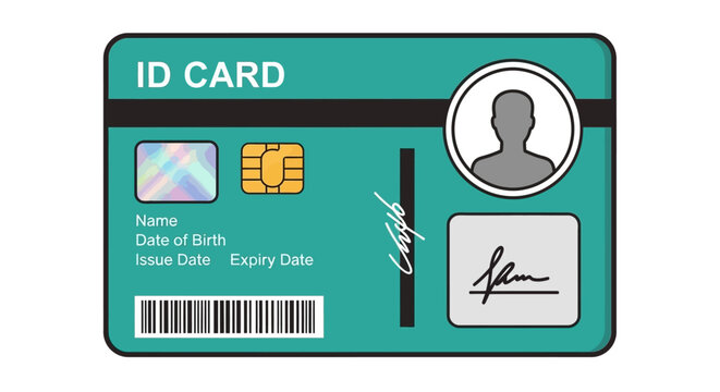 ID card with barcode and chip.