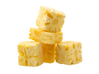 Fresh pineapple chunks stacked together isolated on transparent background