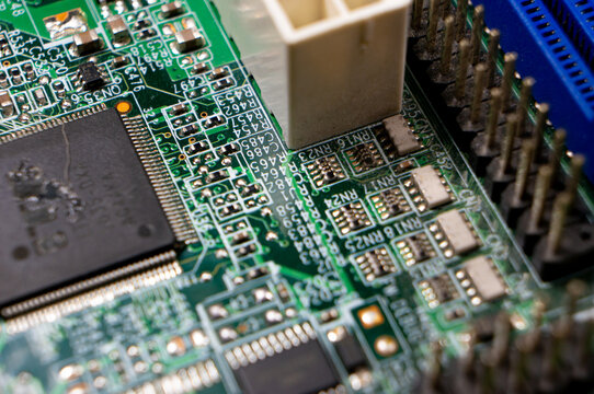 Close-up of a part of an electronic circuit board with electronic components