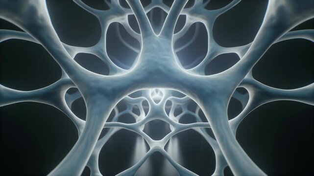 Complex network structure illustration viewed from a central perspective showcasing intricate connections and nodes