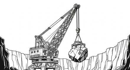 Crane Lifting Heavy Load in Quarry. © boy