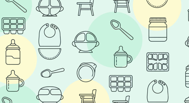 Seamless pattern of baby feeding and care icons