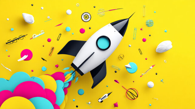 Rocket launched from 2025 to 2026 new year.
Business creativity new idea discovery innovation technology
