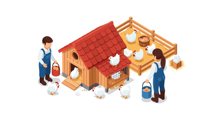 Miniature Chicken Coop with Farmers and Chickens. © zan